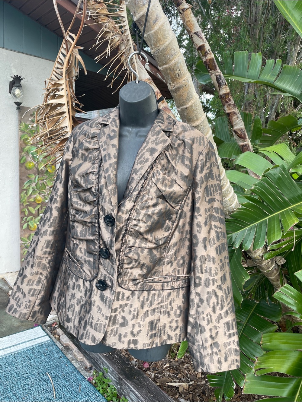 Chico’s leopard print metallic gold bronze jacket